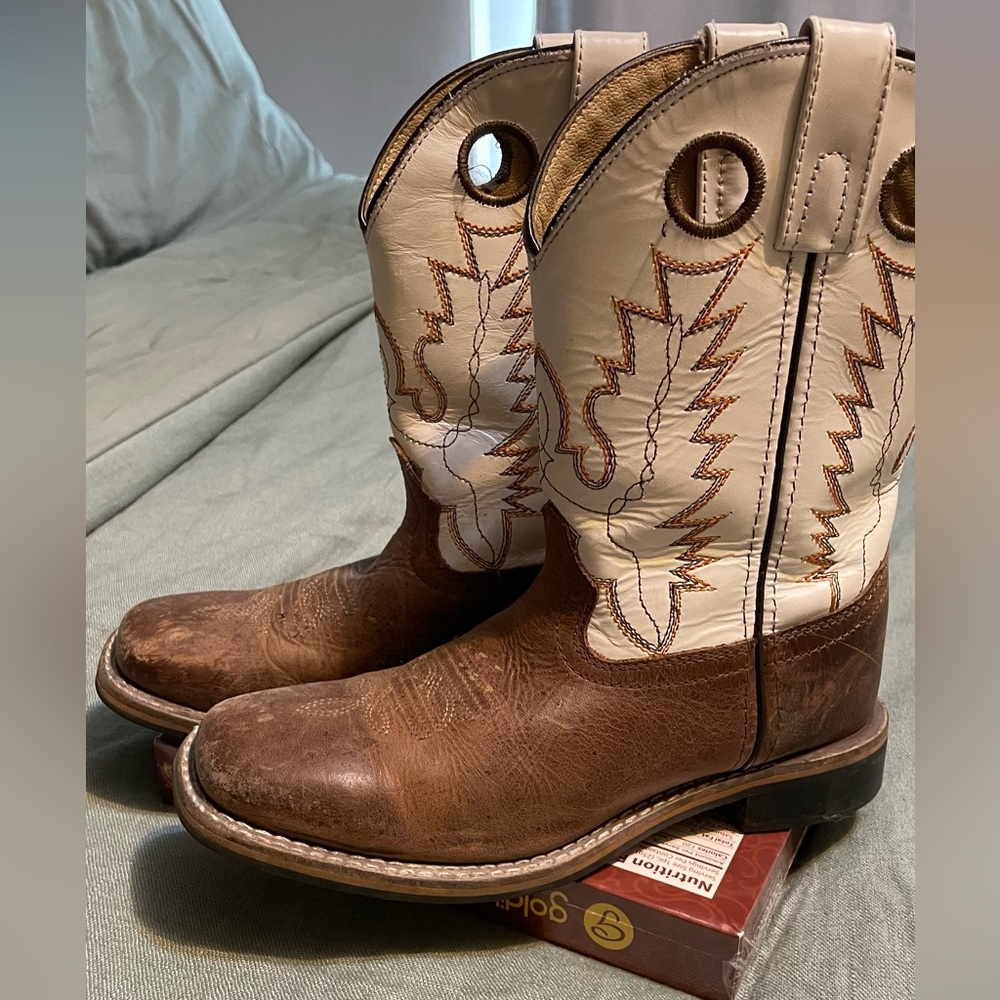 Smoky Mountain Kids Distressed Brown Antique White Square Toe Boots #SM3108C